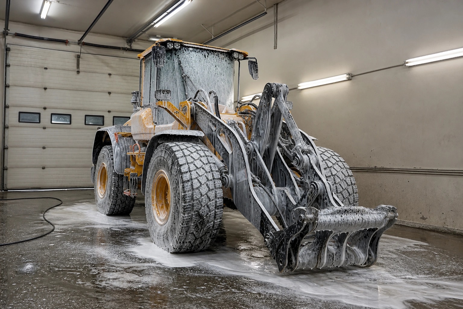 Heavy equipment covered in foam during a Legends Detailing service
