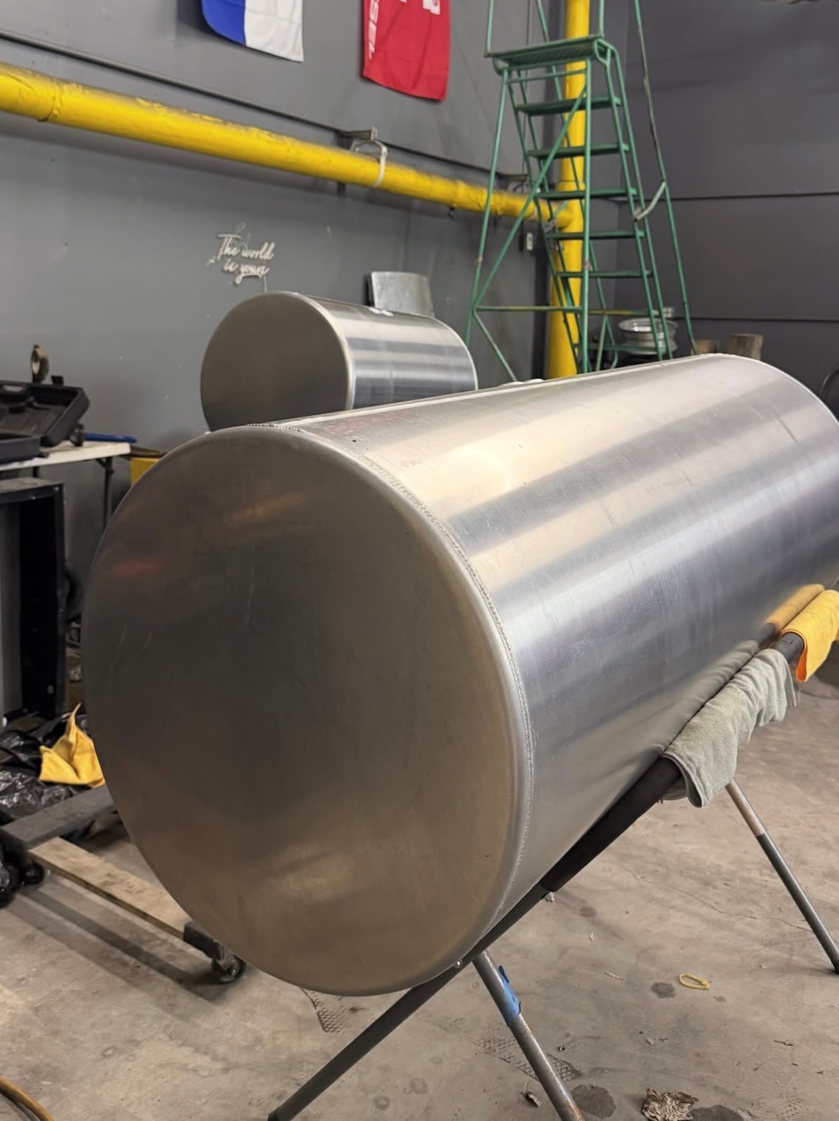 Aluminum tank before polishing with a hazed finish